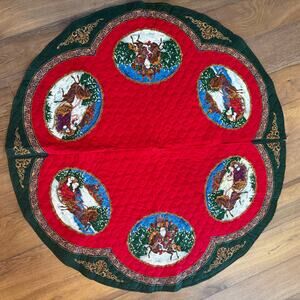 Vintage 90s Cranston VIP Quilted Christmas Tree Skirt 54" Old World Folk Santa